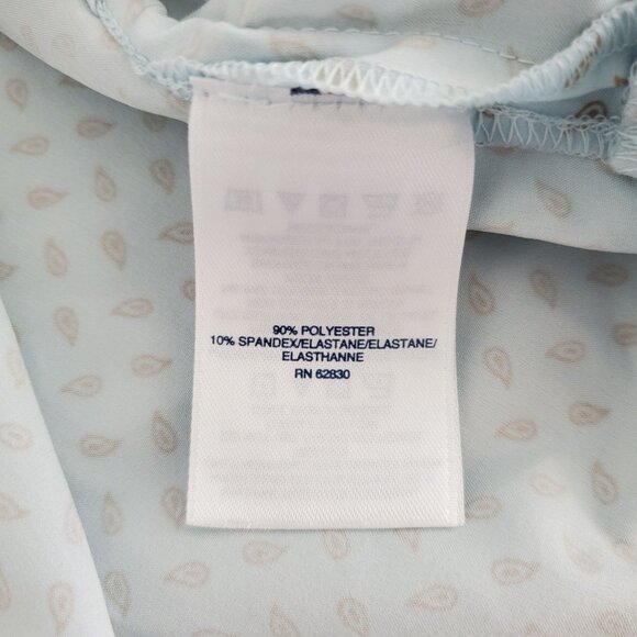 Lands End Womens Light Blue Geometric Button Front Blouse Pockets Career Stretch - Picture 4 of 9